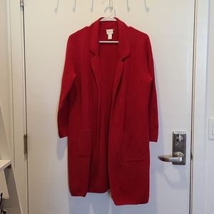 Chicos Size 2 Long Red Sweater Coat